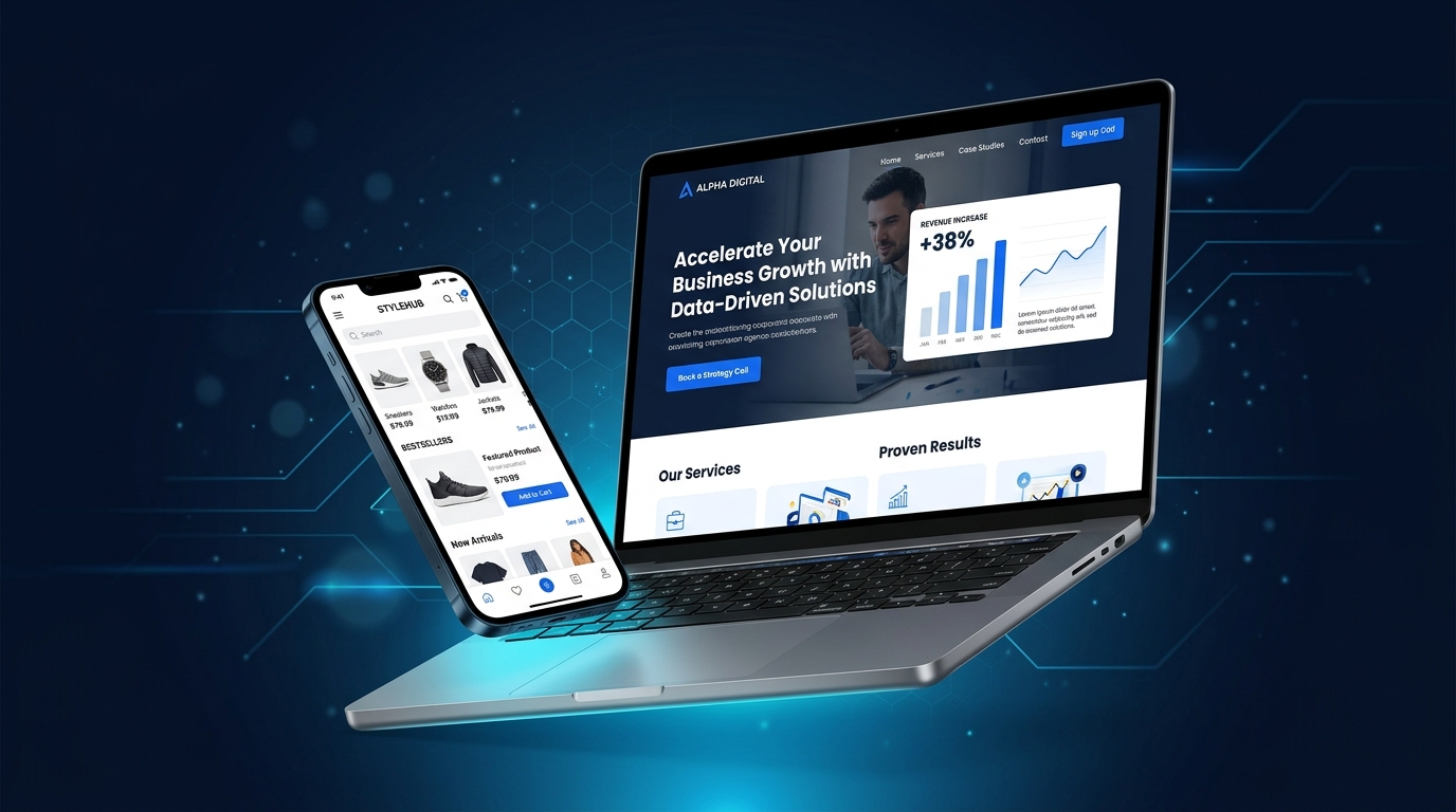 Mockup de site profissional em laptop e smartphone